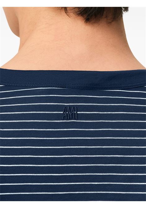 t-shirt striped mercerized uomo inchiostro e bianca AMI PARIS | HTS367.JE0212A044